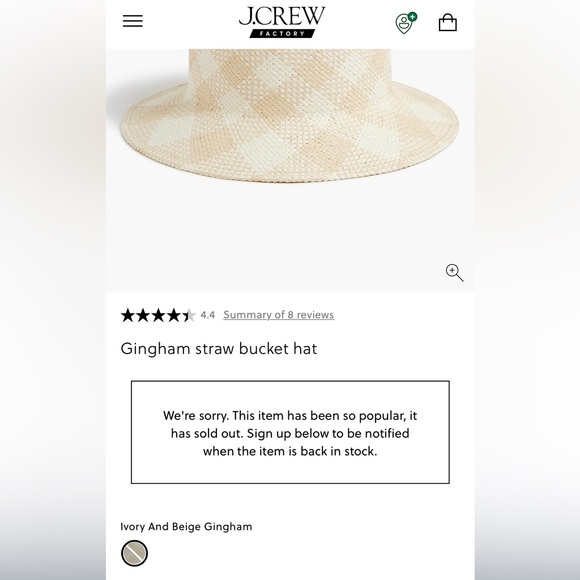 NWT J.Crew Factory Ivory & Beige Gingham Checkered Bucket Hat Size Med / Large - Picture 15 of 17